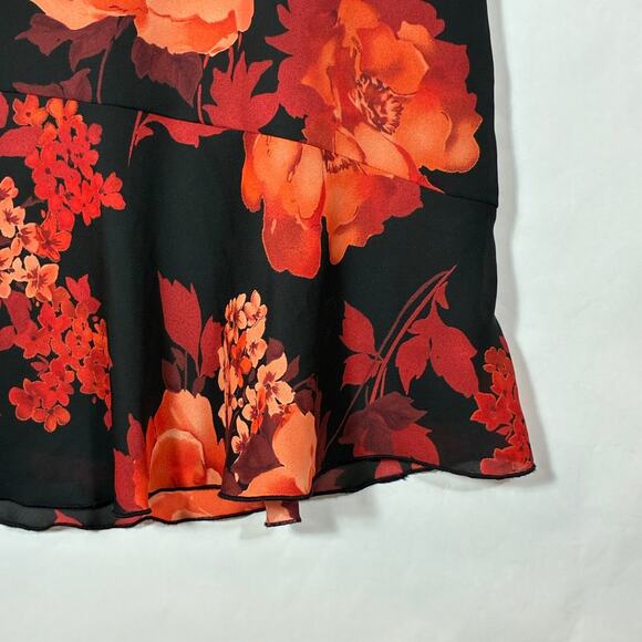 Semi Sheer Skirt Black Red Floral Double Layer Norton McNaughton 10 Flutter Hem - Picture 3 of 8